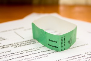 Wristband from a visitor of Cindy Close's present at the birth of her twins